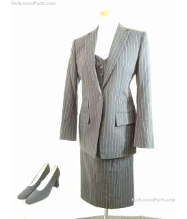 The Thomas Crown Affair Catherine Banning (Rene Russo) Gray 3-Piece Pinstripe Skirt Suit with Shoes | Hollywood Parts