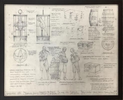 Original Pencil Drawing of Props for Production “Treasure Island” Measures 23” x 18”. | Apple Tree Auction Center