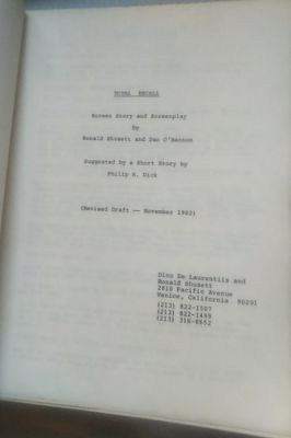 Total Recall - Original 1982 Screenplay/Script - Ronald Shusett, Dan O’Bannon | eBay US