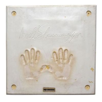Planet Hollywood Memorabilia | Arnold Schwarzenegger’s Handprint Impression Display with Audio Clip Mechanism | Propstore