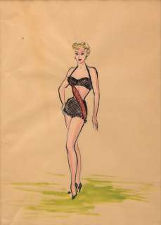 Lot 665 - Marilyn Monroe ‘Annabel Jones Norris‘ bikini costume sketch by Elois Jenssen for We‘re Not Married!