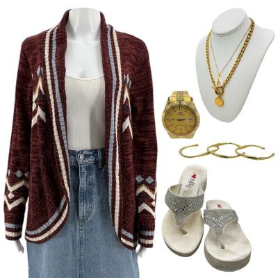 Lot 265: Play Dirty Madge Screen Worn Cardigan, Singlet, Skirt, Bracelet Set Of 3, (2) Necklaces, Watch & Shoes Ch 1 Sc 19-22 | VIP Fan Auctions