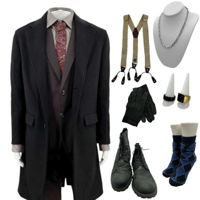 Lot 273: Play Dirty Outfit guy Screen Worn Coat, Jacket, Button-Up Shirt, Pants, Tie, Gloves, Suspenders, Necklace, (2) Rings, Socks & Boots Ch 1 Sc 86 | VIP Fan Auctions
