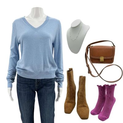 Mythic Quest Shannon (Alanna Ubach) Screen Worn Jeans, Sweater, Purse, Necklace, Socks & Boots Ch 2 Sc Multiple Ep 408 | VIP Fan Auctions