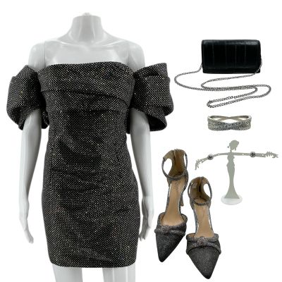 Lot 65: Relationship Goals Brenda Phelps Screen Worn Midi Dress, Earrings, Bracelet, Purse & Heels Ch 15 Sc 61, 62 | VIP Fan Auctions