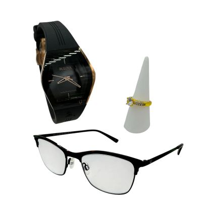 Lot 26: Relationship Goals Leah Caldwell Production Used Glasses, Rings & Buldova Watch | VIP Fan Auctions