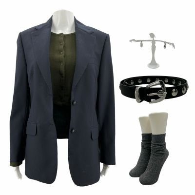Lot 9: The Drama Rachel Screen Worn Blazer, Sweater, Tank Top, Belt, Earrings & Socks Ch 3 Sc 77 | VIP Fan Auctions