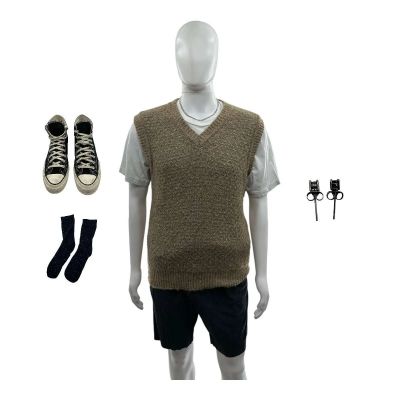 Lot 33: Is God Is Riley Screen Worn Earrings, Sneakers, Necklace, Shirt, Shorts, Socks & Sweater Vest Ch 1 Sc 74-75 | VIP Fan Auctions