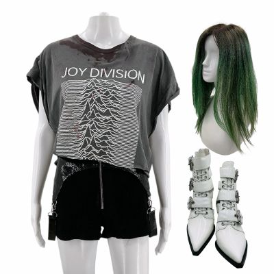 Lot #25: Candyman (2021) Jerrica Cooper Screen Worn Stunt Double T-Shirt, Shorts, Tights, Wig & Boots