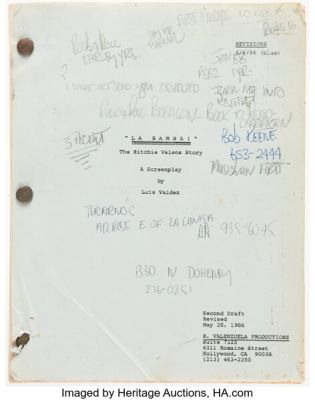La Bamba (Columbia, 1987), Joe Pantoliano Personally Owned Script. | Heritage