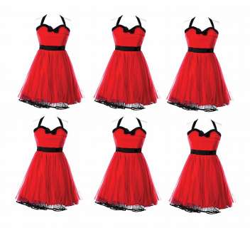 Lot 576 - (6) red Nationals performance dresses worn by the cast.