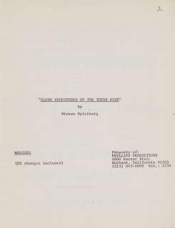 TWO SCRIPTS FOR STEVEN SPIELBERG MOVIES: A BOY’S LIFE [E.T. THE EXTRA TERRESTRIAL] AND CLOSE ENCOUNTERS OF THE THIRD KIND | Bonhams