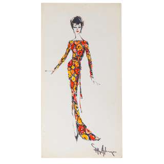 A Judy Garland Costume Sketch of the Poppy Dress by Ray Aghayan, Sketched by Bob Mackie, for The Judy Garland Show | Bonhams