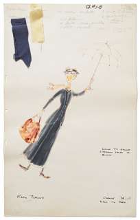 Original ‘‘Mary Poppins‘‘ Costume Sketch from the Famous ‘‘Flying Umbrella‘‘ Final Scene -- Large Sketch Measures 14.5‘‘ x 23‘‘, from the Estate of ‘‘Mary Poppins‘‘ Producer Bill Walsh