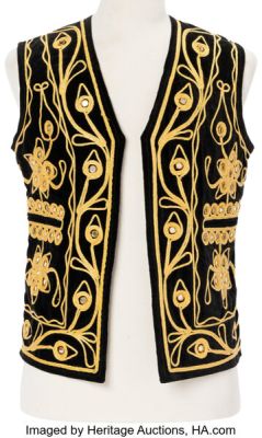 Jimi Hendrix Owned and Worn Black Velvet and Gold Vest. | Heritage
