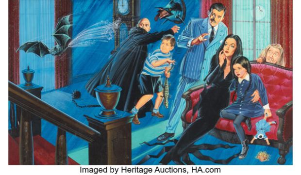 The Addams Family (ABC TV, 1964-66), Original Art for Milton Bradley Jigsaw Puzzle Box. | Heritage