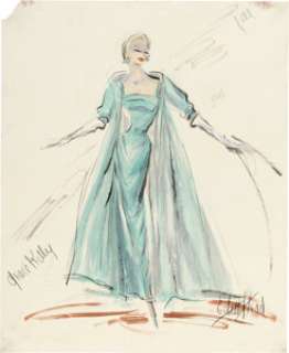 Grace Kelly "Frances Stevens" Blue Casino Evening Gown Costume Sketch by Edith Head for To Catch a Thief (Paramount, 1955). | Heritage