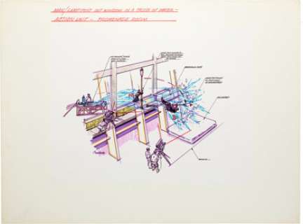 Oversize Unit Storyboard of Men Swept Away Promenade Room from The Towering Inferno (Irwin Allen Productions, 1974).