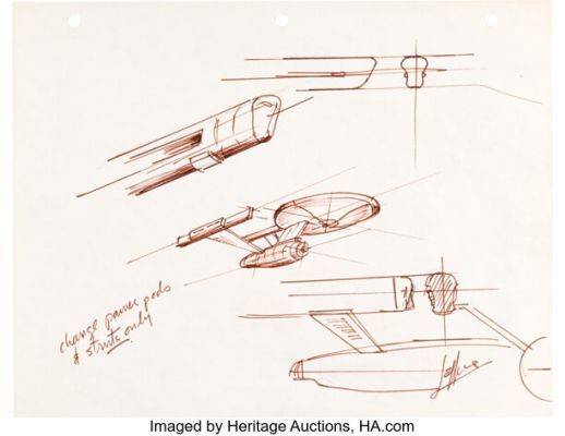 Star Trek: The Original Series (Paramount, 1966-1969), Matt Jefferies Original Concept Sketch for USS Enterprise Components. | Heritage
