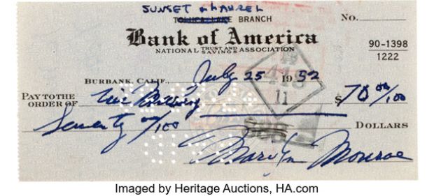 Marilyn Monroe Signed Personal Check (July 25, 1952). | Heritage