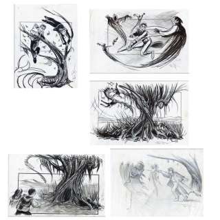 HARRY POTTER AND THE PRISONER OF AZKABAN (2004) - Lot 890 - Five Hand-Drawn Doug Brode Harry Potter Dementors and Willow Concept Illustrations