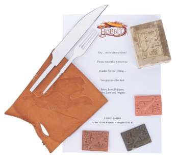 Lot 225 - Bilbo Baggins Prop and Costume Pieces from The Hobbit.