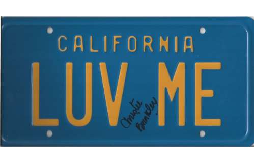 National Lampoon Vacation prop license tag from Christie Brinkleys Ferrari signed on the plate by Br | Piece of the Past