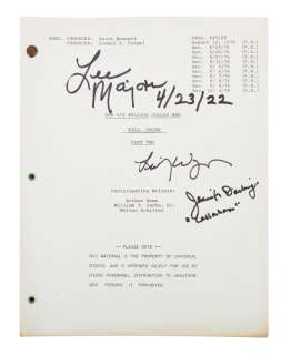 Lot 256 - The Six Million Dollar Man | Lee Majors, Lindsay Wagner, And Jennifer Darling Signed "Kill Oscar - Part 2" Script