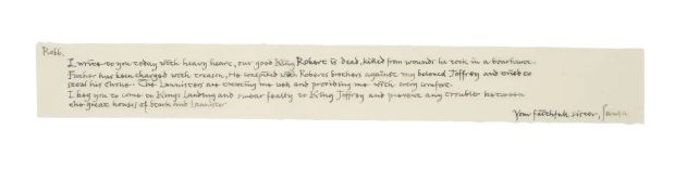 Game of Thrones - Lot #119 - Sansa Stark Scroll to Robb Stark