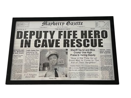 Lot 151 - Framed Mayberry Gazette Newspaper Prop | Other auctions