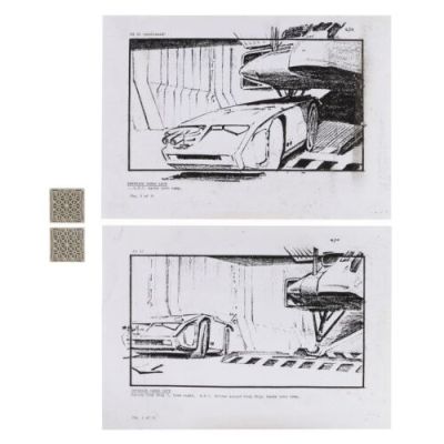 Aliens (1986) | Pair of Production-Used Storyboards and Model Miniature Floor Tiles | Propstore