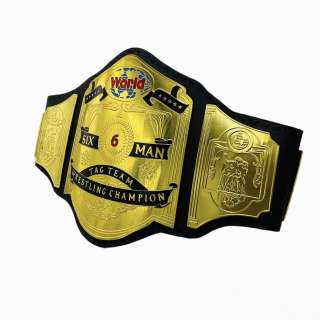 Lot #67: The Iron Claw Kerry Von Erich Jeremy Allen White Screen Used Tag Team World Championship Belt