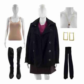 Red One Olivia Morello Production Worn Earrings, Necklace, Tights, Tank Top, Skirt, Sweater, Coat & Heels Ch 3 Sc 105pt | VIP Fan Auctions