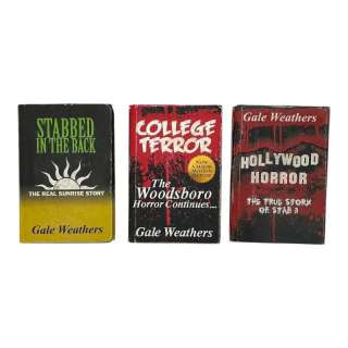 Scream VI Gale Weathers (Courteney Cox) Screen Used Stabbed In The Back Book Cover, College Of Terror Book Cover & Hollywood Horror Book Cover | VIP Fan Auctions