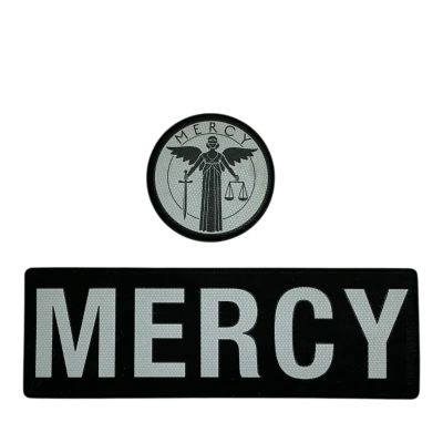 Lot 79: Mercy Chris Raven Screen Used Big Mercy Patch & Circle Mercy Patch | VIP Fan Auctions