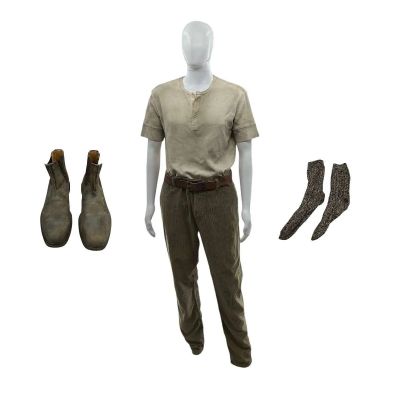 Lot 23: The Sheep Detectives George Hardy Screen Worn Shirt, Belt, Boots, Trousers & Pairs Of Socks Ch 4 Sc 32 | VIP Fan Auctions
