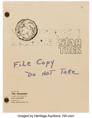Star Trek: The Original Series (Paramount TV, 1966-1969), Revised Early Draft from Original Pilot Episode "The Cage" (Working Title "The Menagerie"). | Heritage
