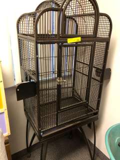 Black Ornate Bird Cage On Stand - 65" Tall with three feeding trays and perch from the Show | Direct Liquidation
