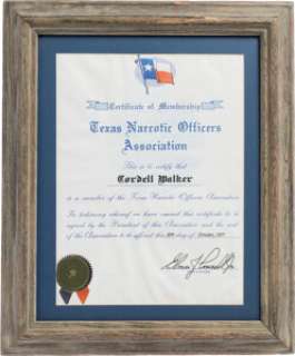 Chuck Norris "Cordell Walker, Texas Narcotic Officers Association" Certificate in Original Frame from Walker, T...