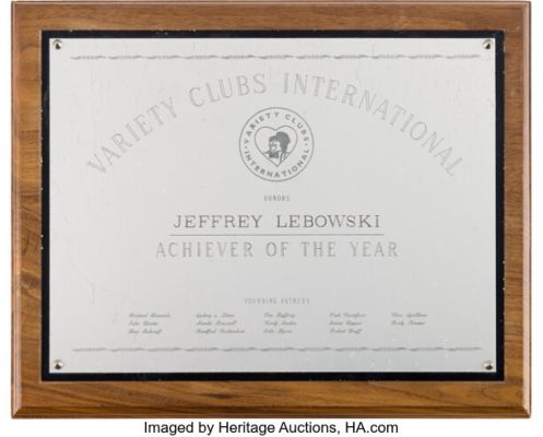 The Big Lebowski (Polygram, 1998), David Huddleston "Jeffrey ‘The Big‘ Lebowski" Assortment of (12) Screen-Used Plaques and Awards. (Total: 12 Items)