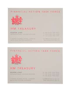 CASINO ROYALE (2006) - Lot 701 - Vesper Lynd‘s (Eva Green) International Liaison Officer HM Treasury Business Cards