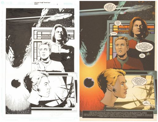Star Trek: Voyager: Planet Killer #3 p.4 - Death - Captain Kathryn Janeway, Seven of Nine, & Tom Paris - 2001 Original Comic Book Art by Robert Teranishi & Claude St. Aubin | SWAU