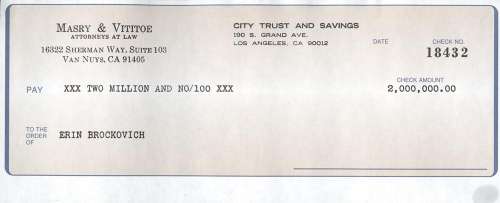 Lot 820 - $2,000,000 check from Erin Brockovich