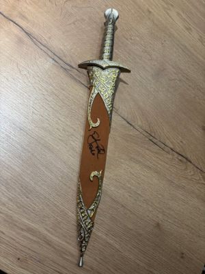 Lord of the Rings - Decorative dagger with sheath signed in black marker; small cast-iron skillet signed by Elijah Wood | Catawiki