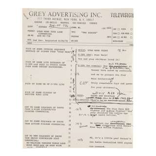 Star Wars Toys | Anthony Daniels Collection: Anthony Daniels’ Hand-annotated Kenner Advert Script Page | Propstore