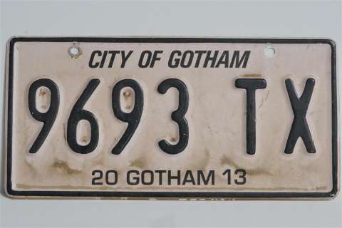 The Dark Knight Rises Prop Gotham City License Plate | GWS Auctions