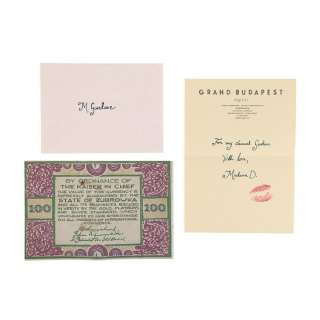 THE GRAND BUDAPEST HOTEL (2014) - Lot #1175 : Madame D‘s (Tilda Swinton) Letter to M Gustave (Ralph Fiennes) and 100 Klubek Bill