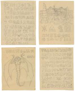 Evil Dead II (1987) | Set of Four Hand-Illustrated Tom Sullivan Necronomicon Ex-Mortis Pages Master Artworks | Propstore