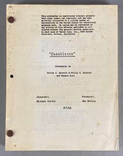 1942 Casablanca Privately Circulated Screenplay | misc / divers