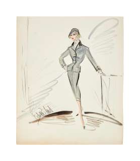 Lot 783 - Marlene Dietrich | "Witness For The Prosecution" Edith Head Signed Costume Illustration (With DVD)